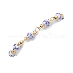 Round Flower Printed Porcelain Ceramic Beads Link Chain Bracelets for Women&nbsp;BJEW-JB12684-01