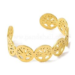 Ion Plating(IP) Tree of Life 304 Stainless Steel Cuff Bangles for Women&nbsp;BJEW-B104-21G