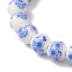 Handmade Flower Printed Porcelain Ceramic Round Beads Stretch Bracelets for Women&nbsp;BJEW-JB12090-01