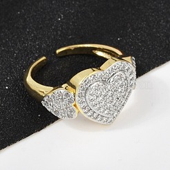 Brass Micro Pave Cubic Zirconia Open Cuff Ring for Women&nbsp;RJEW-F177-03GP-04