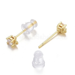 Brass Micro Pave Clear Cubic Zirconia Stud Earring Findings&nbsp;LS-ZIRC-L098-043G