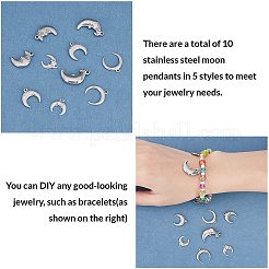 10Pcs 5 Style 304 Stainless Steel Pendants&nbsp;STAS-UN0024-67