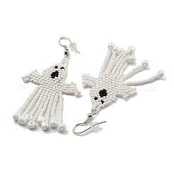 Boho Seed Bead Halloween Ghost Tassel Earrings&nbsp;EJEW-Q380-04A