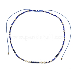 Boho Natural Cultured Freshwater Pearl & Round Seed Beaded Braided Necklaces for Women&nbsp;NJEW-JN06187-03