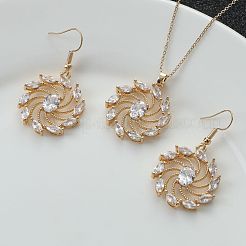 Flower Brass Micro Pave Clear Cubic Zirconia Pendant Necklaces & Dangle Earrings Sets&nbsp;WG2DD79-03