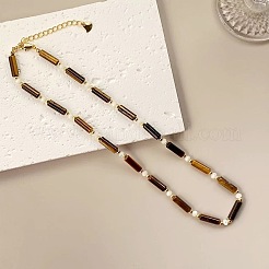 Natural Tiger Eye Column & White Shell Beaded Necklaces&nbsp;WN0722