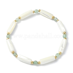 3Pcs 3 Style Natural Mixed Gemstone & White Shell Tube Beaded Stretch Bracelets Set&nbsp;BJEW-TA00430