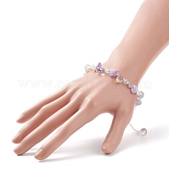Natural Lavender Amethyst Chips & Glass Teardrop Beaded Bracelet&nbsp;BJEW-TA00170