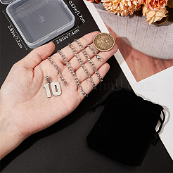 1Pc 304 Stainless Steel Figaro Chain Number Pendant Necklaces&nbsp;NJEW-BBC0001-28C-P