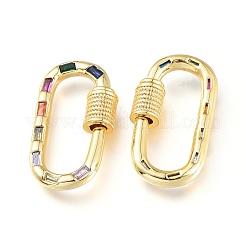 Brass Micro Pave Cubic Zirconia Screw Carabiner Lock Charms&nbsp;KK-M206-15G-02