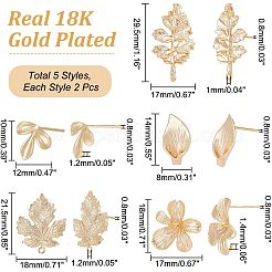 10Pcs 5 Style Brass Stud Earring Findings&nbsp;KK-CA0002-05