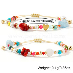 2pcs Boho Style Handmade Heart Natural Mixed Gemstone & Shell Beads Braided Bead Bracelets for Women&nbsp;ZU4451-4