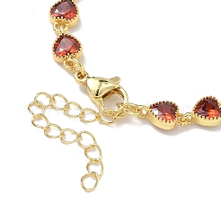 Heart Brass Pave Cubic Zirconia Link Chain Bracelets for Women&nbsp;BJEW-P385-07G-07