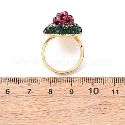 Brass & Polymer Clay Rhinestones & Natural Garnet Cuff Rings&nbsp;RJEW-G365-01G