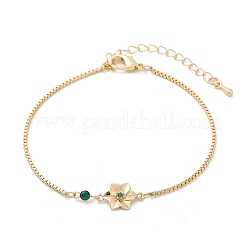 Brass Micro Pave Cubic Zirconia Birthday Flower Link Bracelets&nbsp;BJEW-U031-01G-05