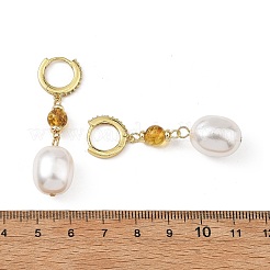 Natural Amber & Shell Pearl Drop Earrings&nbsp;EJEW-JE07361-02