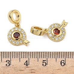 Brass Micro Pave Organge Red and Clear Cubic Zirconia Arrow with Target Shape European Dangle Charms&nbsp;KK-L257-25G