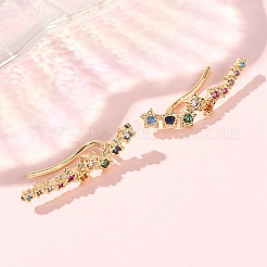 Brass Micro Pave Cubic Zirconia Stud Crawler Earrings&nbsp;KK-CBAA351-17G-02