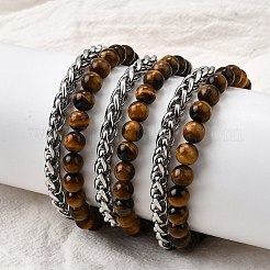 Natural Tiger Eye Round Beads Multi-strand Bracelets&nbsp;BJEW-D330-02P-08