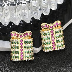 Christmas Rack Plating Brass Cubic Zirconia Stud Earrings&nbsp;EJEW-K245-55A-G
