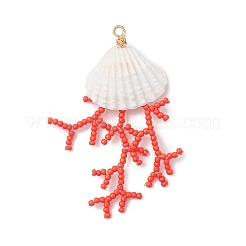 3Pcs Glass Seed Beaded & Clam Shell Big Pendants&nbsp;PALLOY-MZ01152