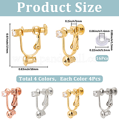 16Pcs 4 Colors Brass with Cubic Zirconia Clip-on Earring Converters Findings&nbsp;KK-SP0002-48