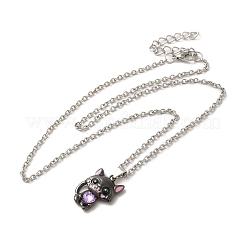 Alloy Rhinestone Cat Pendant Necklace&nbsp;NJEW-A017-01P-02