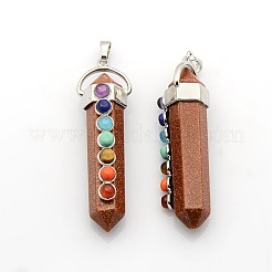Yoga Chakra Jewelry Platinum Plated Brass Gemstone Double Terminated Pointed Big Pendants&nbsp;G-P053-19