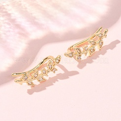 Brass Pave Cubic Zirconia Stud Crawler Earrings&nbsp;KK-CBAA351-24G-01