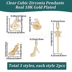 6Pcs 3 Styles Brass Micro Pave Cubic Zirconia Pendants&nbsp;KK-SC0008-10
