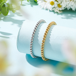 4Pcs 2 Colors 201 Stainless Steel Round Beaded Stretch Bracelets Set for Men Women&nbsp;BJEW-BC0001-15A