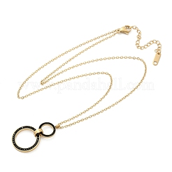 304 Stainless Steel Jet Rhinestone Double Rings Pendant Necklaces&nbsp;NJEW-V001-04G