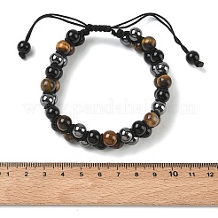 Adjustable Woven Round Synthetic Non-magnetic Hematite & Imitation Quartz & Natural Tiger Eye Braided Bead Anklets for Women&nbsp;AJEW-D071-01A