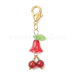 Cherry Natural Blue Quartz & Dyed Yellow Jade & Carnelian & Rose Quartz & Amethyst & Flower Glass Pendant Decorations&nbsp;HJEW-MZ00331