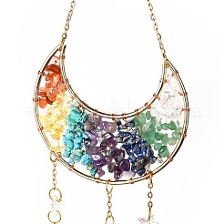 Gemstone Chips Beaded Moon Hanging Sun Catchers&nbsp;HJEW-M004-03