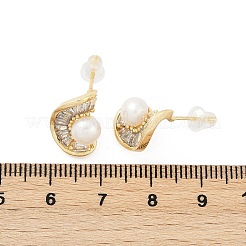 C-Shaped Brass Clear Cubic Zirconia Stud Earrings&nbsp;KK-D301-14G