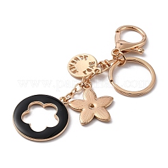Rhinestone Enamel Flower Pendant Keychain with AlloyCharm&nbsp;KEYC-WH0004-82KCG-03