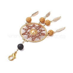 Woven Web/Net with Feather Glass Seed Beads Pendant Decorations&nbsp;HJEW-MZ00074