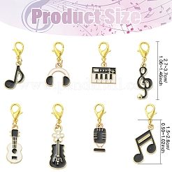 8Pcs 8 Styles Alloy Enamel Musical Instruments & Musical Note Pendant Decorations&nbsp;HJEW-YW00321