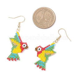 Handmade Glass Seed Beads Bird Dangle Earrings&nbsp;EJEW-MZ00541