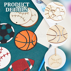 40Pcs 4 Styles Sport Ball Theme Unfinished Wood Big Pendants&nbsp;WOOD-NB0002-57