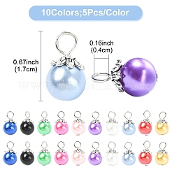 50Pcs 10 Colors Glass Pearl Round Bead Pendants&nbsp;PALLOY-YW00151