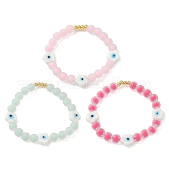 Brass & Plastic & Lampwork Beaded Stretch Bracelets for Women&nbsp;BJEW-F515-02G