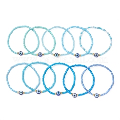 10Pcs Glass Seed Beads & Resin Beaded Stretch Bracelets for Women&nbsp;BJEW-MZ00262