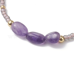 Oval Natural Mixed Gemstone & Glass Seed Beads Braided Bead Bracelets for Women&nbsp;BJEW-MZ00246