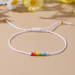 Pride Month Rainbow Glass Seed Bead Braided Bead Bracelets&nbsp;XU2800-2