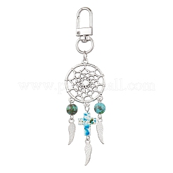 4Pcs Woven Net/Web with Wing Alloy & Synthetic Turquoise Cross Round Pendant Decoration&nbsp;HJEW-JM03055
