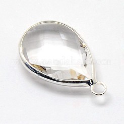 Silver Color Plated Brass Glass Teardrop Pendants&nbsp;GLAA-J017A-S