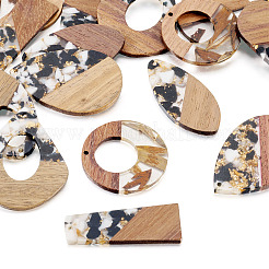 16Pcs 8 Styles Transparent Resin & Walnut Wood Big Pendants&nbsp;RESI-TA0003-71