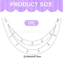 Iron & Brass Star Tassel 3 Layer Pants Chains for Jeans with Alloy Swivel Lobster Claw Clasps&nbsp;HJEW-YW00426